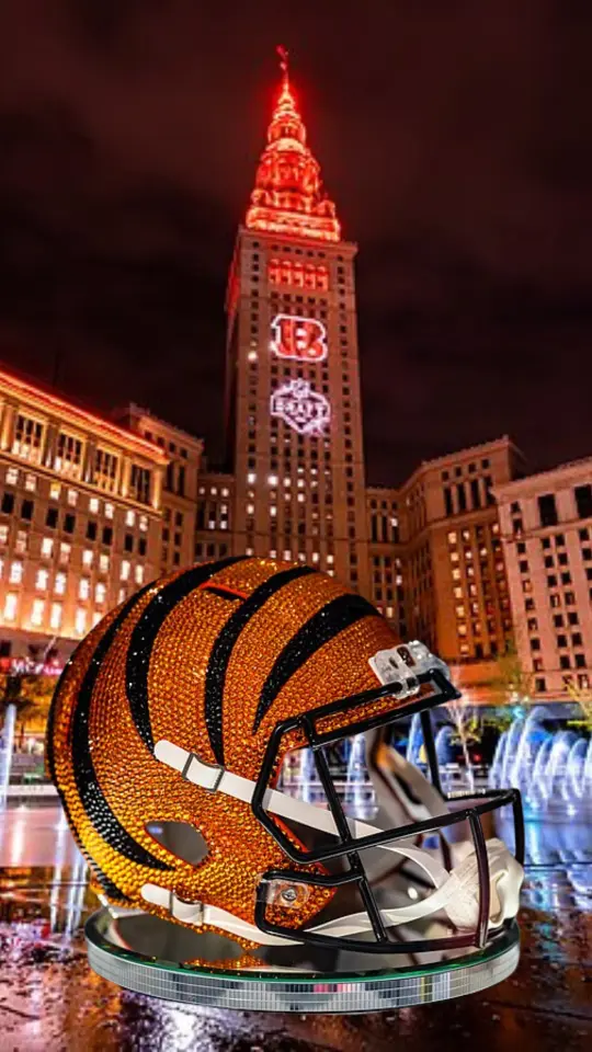 Cincinnati Bengals helmet tower representing playoff pride